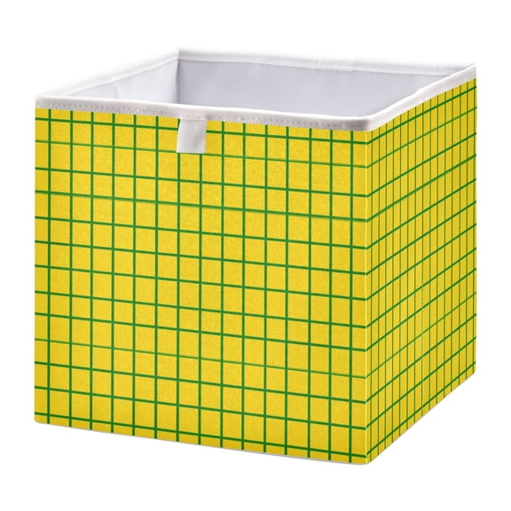 Fabric Storage Bins Foldable Cube For Home Organization Baskets Bright Yellow Grid Pattern