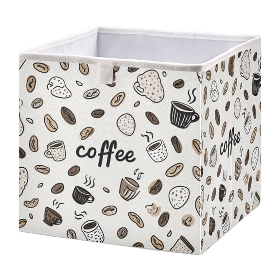 Fabric Storage Bins Foldable Cube For Home Organization Baskets Coffee Theme Pattern