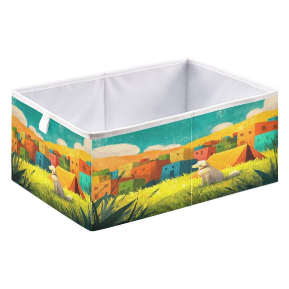 Fabric Storage Bins Foldable Cube For Home Organization Baskets Dog Sitting on The Grass