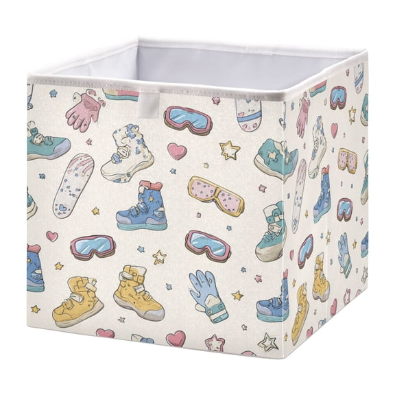 Fabric Storage Bins Foldable Cube For Home Organization Baskets Doodle-style Snowboarder Icons