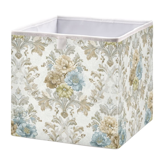 Fabric Storage Bins Foldable Cube For Home Organization Baskets Elegant Damask Pattern
