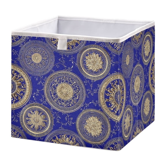 Fabric Storage Bins Foldable Cube For Home Organization Baskets Gold Baroque Circular