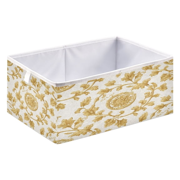Fabric Storage Bins Foldable Cube For Home Organization Baskets Gold Leaf Motifs