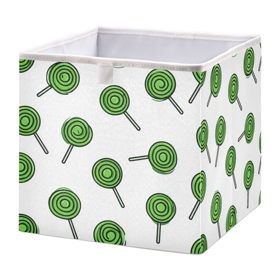 Fabric Storage Bins Foldable Cube For Home Organization Baskets Green Lollipop Pattern