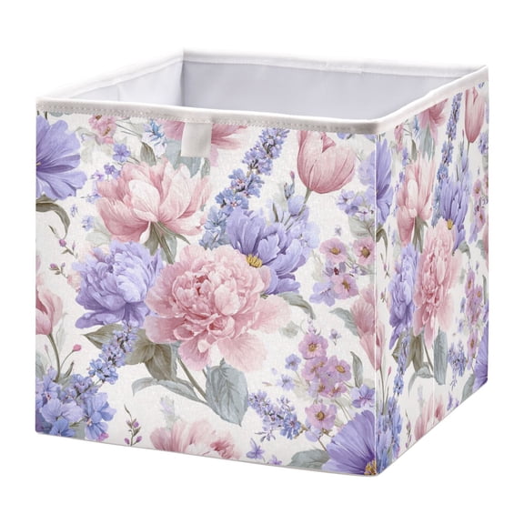 Fabric Storage Bins Foldable Cube For Home Organization Baskets Lavender Florals