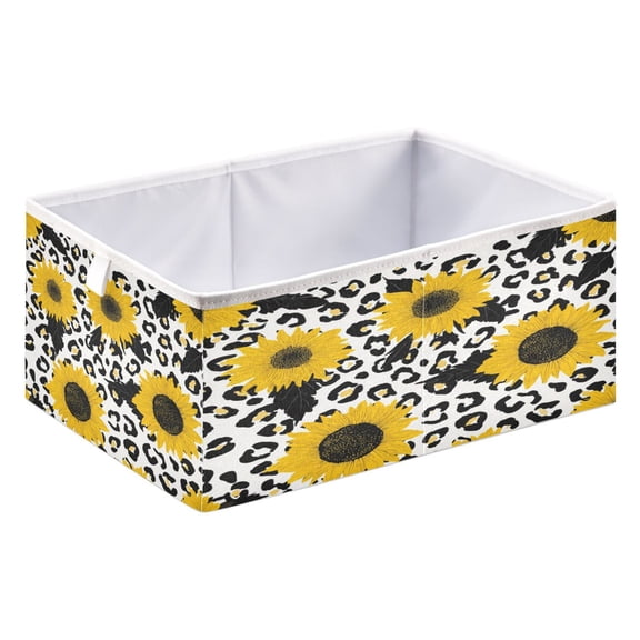 Fabric Storage Bins Foldable Cube For Home Organization Baskets Leopard Print with Sunflowers