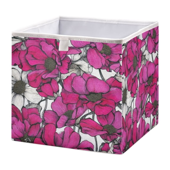 Fabric Storage Bins Foldable Cube For Home Organization Baskets Line Art Of Fuchsia