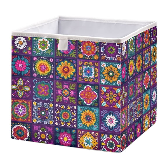 Fabric Storage Bins Foldable Cube For Home Organization Baskets Mexican Pattern