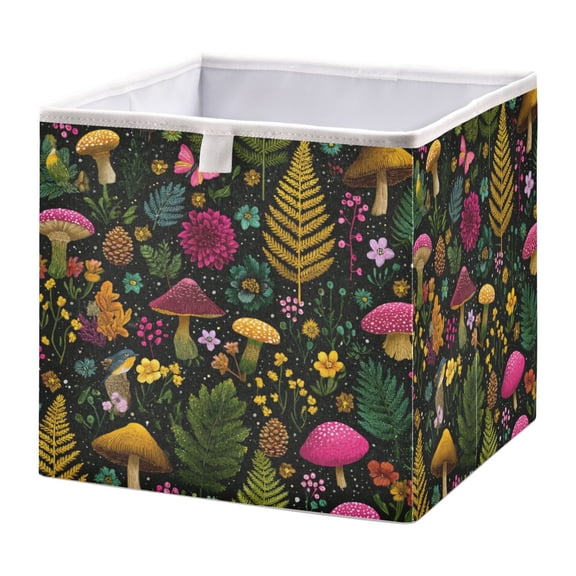 Fabric Storage Bins Foldable Cube For Home Organization Baskets Mushrooms Ferns Pine Cones