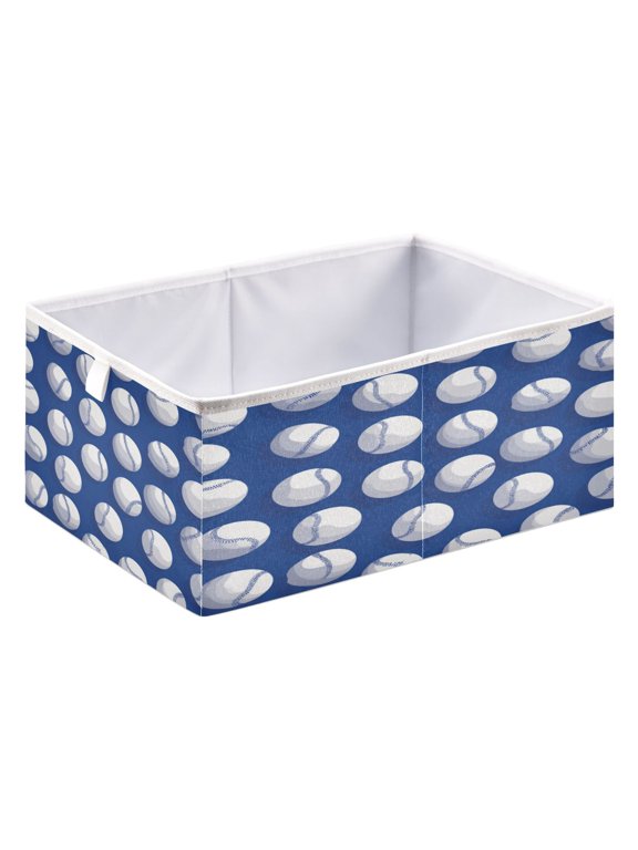 Fabric Storage Bins Foldable Cube For Home Organization Baskets Pattern Of Blue and White Baseballs