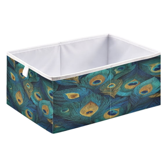 Fabric Storage Bins Foldable Cube For Home Organization Baskets Pattern Of Peacock Feathers