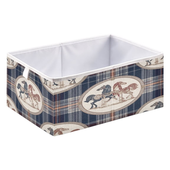 Fabric Storage Bins Foldable Cube For Home Organization Baskets Plaid Carousel