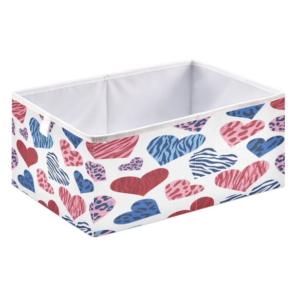 Fabric Storage Bins Foldable Cube For Home Organization Baskets Printed Heart Pattern