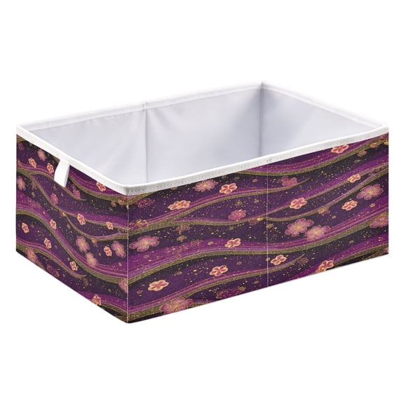 Fabric Storage Bins Foldable Cube For Home Organization Baskets Purple and Gold Hues