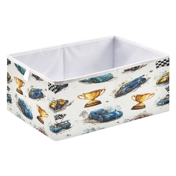 Fabric Storage Bins Foldable Cube For Home Organization Baskets Race Car Pattern