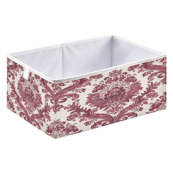 Fabric Storage Bins Foldable Cube For Home Organization Baskets Red Damask Pattern