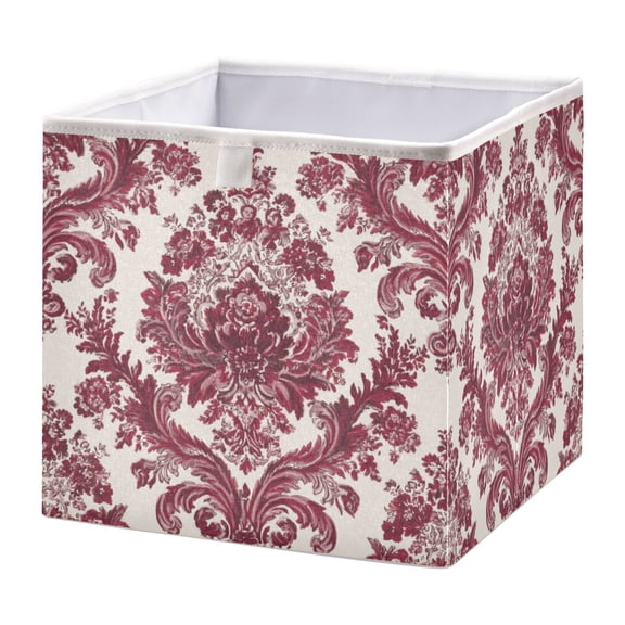 Fabric Storage Bins Foldable Cube For Home Organization Baskets Red Damask Pattern