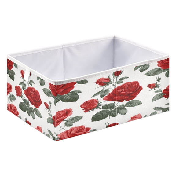 Fabric Storage Bins Foldable Cube For Home Organization Baskets Red Roses