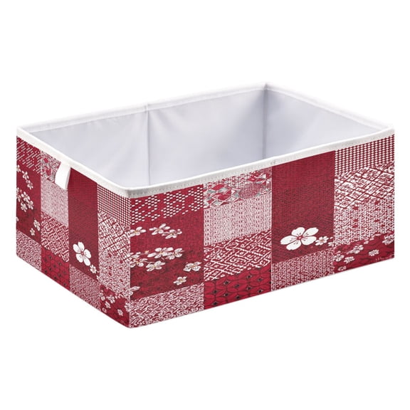 Fabric Storage Bins Foldable Cube For Home Organization Baskets Red and White Pattern