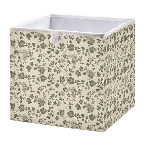 Fabric Storage Bins Foldable Cube For Home Organization Baskets Small Olive Green Flower