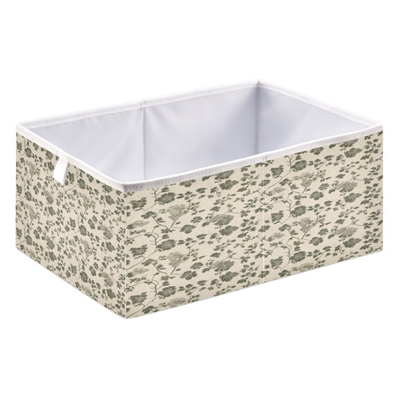 Fabric Storage Bins Foldable Cube For Home Organization Baskets Small Olive Green Flower