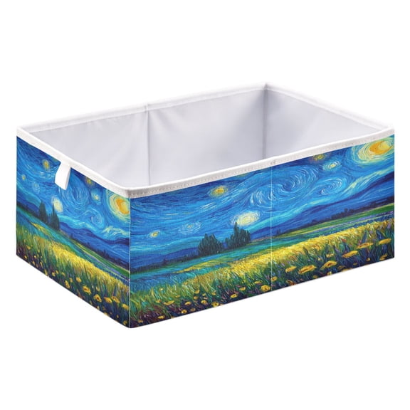 Fabric Storage Bins Foldable Cube For Home Organization Baskets Starry Night Flower Field
