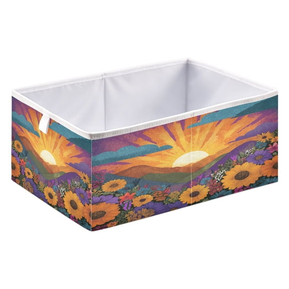 Fabric Storage Bins Foldable Cube For Home Organization Baskets Sunset Sunflower