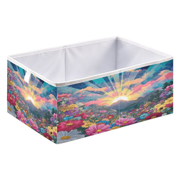 Fabric Storage Bins Foldable Cube For Home Organization Baskets The Sun Rising over Mountains