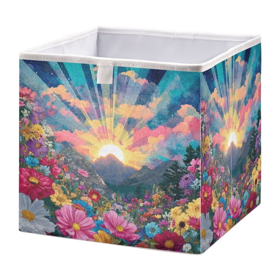 Fabric Storage Bins Foldable Cube For Home Organization Baskets The Sun Rising over Mountains