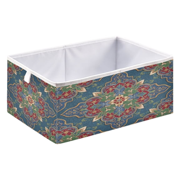 Fabric Storage Bins Foldable Cube For Home Organization Baskets Traditional Spanish Pattern