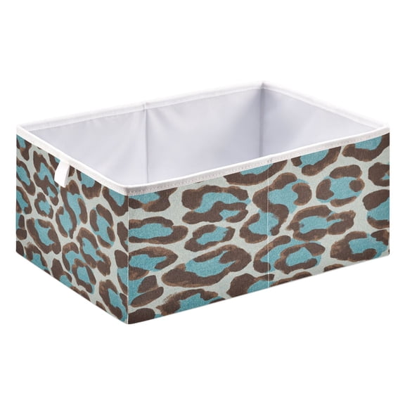 Fabric Storage Bins Foldable Cube For Home Organization Baskets Turquoise Brown Leopard Pattern