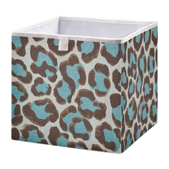 Fabric Storage Bins Foldable Cube For Home Organization Baskets Turquoise Brown Leopard Pattern