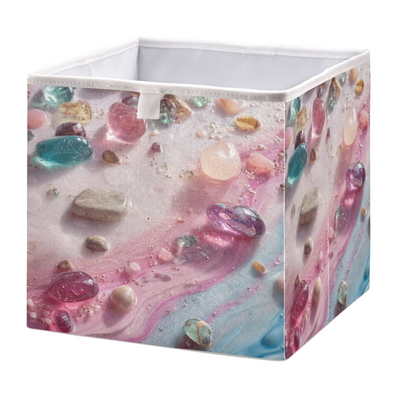 Fabric Storage Bins Foldable Cube For Home Organization Baskets Various Shaped Color Stones Glass