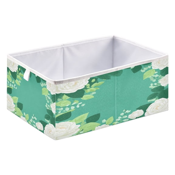 Fabric Storage Bins Foldable Cube For Home Organization Baskets White Roses with Leaves