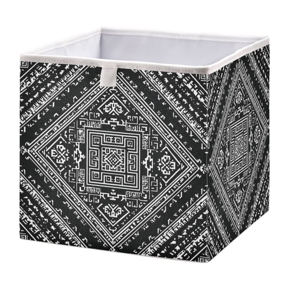 Fabric Storage Bins Foldable Cube For Home Organization Baskets White and Black Aztec Pattern