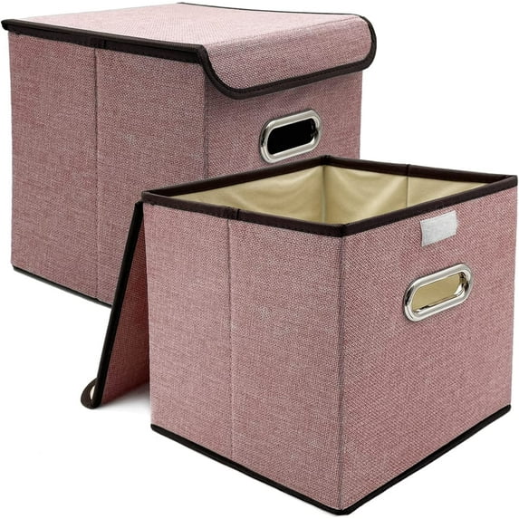 Fabric Storage Bins with Lids for Shelves, 2 Pack Cube Storage Baskets for Living Room, Closet Organizers for Shelves, Foldable, for Clothes, Toys Wine