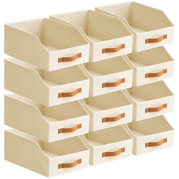 Fabric Storage Bins for Organizing - 6 Pack Large Trapezoid Collapsible Storage Bins with Front Handle, Closet Organizers and Storage for Bedroom, Home Shelves, Small Spaces, Beige