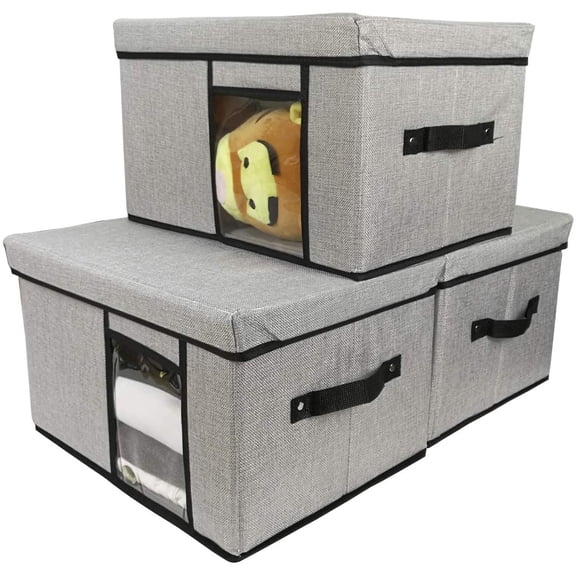 Fabric Storage Bins With Lid, 2 Handles And Clear Window, Washable Foldable Storage Basket Cube Box 1Pack