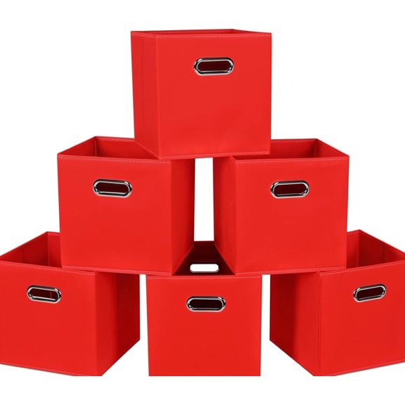 Fabric Storage Bins with Cubes Baskets Containers-11X11X11 Red