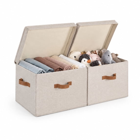 Storage Rack With Canvas Fabric Storage Bins with Flip-Top Lids, 55L Collapsible Canvas ...