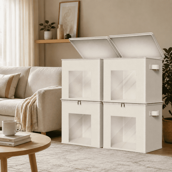 Fabric Storage Bins with Lid Sweater Closet Organizer, Beige