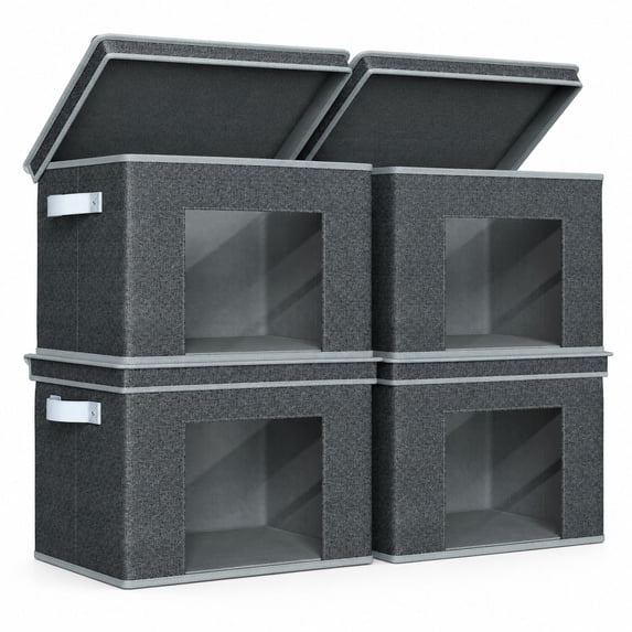Stackable Storage B Fabric Storage Bins with Lids and Clear Windows, 4 Pack, 10 Gallon ...