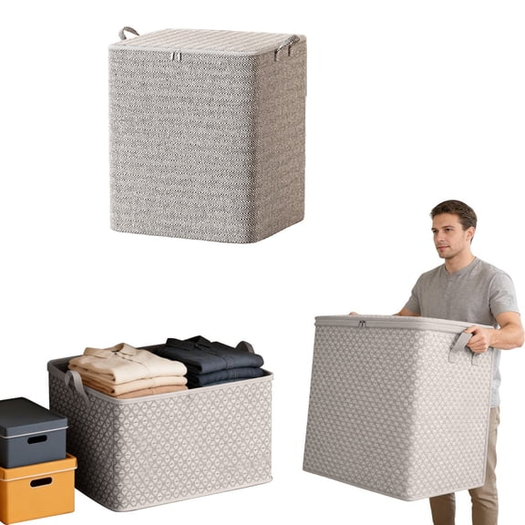 Fabric Storage Box Large Capacity with Side Handles, Sturdy Storage Bag Handbag for Storing Clothes Bedding, Organizing Box for Clothes Bedroom Closet Living Room, Collapsible Bin, Grey 1