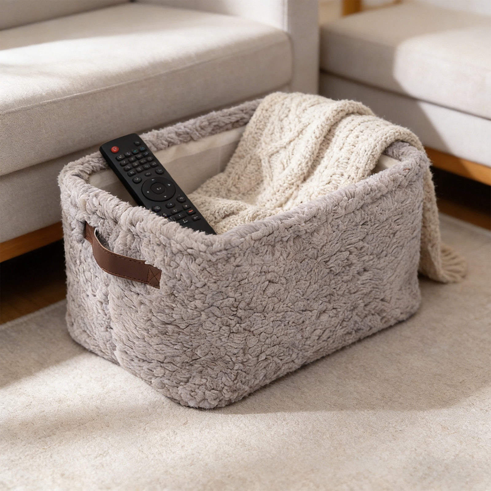 Image showcasing Fabric Storage Box with Handles - Plush Collapsible Organizer, Closet ...