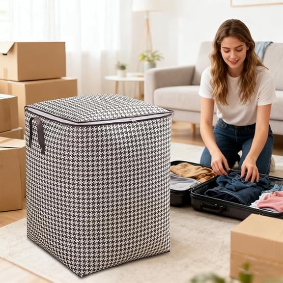 Fabric Storage Boxes with Lids Clothes Quilt Bins Container Organizers with Handle for Bedroom Closet