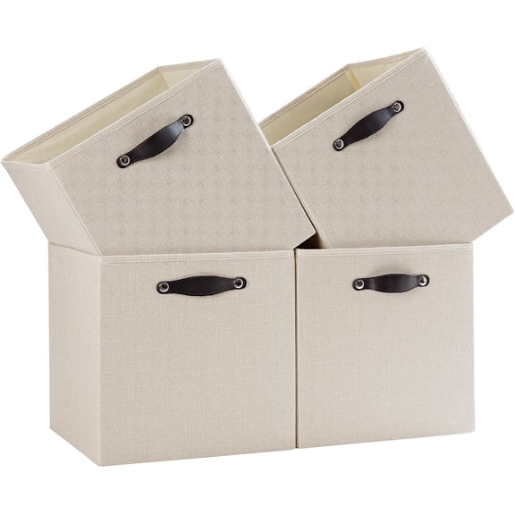 Fabric Storage Cube Bin 13x15x13 Inch 4 Pack Candlelit Beige