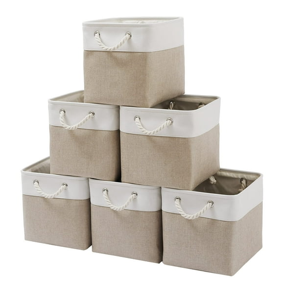 Fabric Storage Cube White & Beige-11"x11"x11" Home Office Closet Organizer