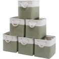 thumbnail image 1 of Fabric Storage Cubes 13 x 13, Collapsible Storage Bins for Shelf Baskets, Cube Storage Organizer White Green Bins with Cotton Handles, Foldable Storage Bin box, Cube Storage Bin 6 Pack, 1 of 7