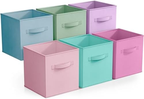 Fabric Storage Cubes - 6 Foldable Storage Bins for Organizing Pantry, Cubbies, Toy Box - Clothes Storage & Closet Organizer - 11 Inch Collapsible Cube Baskets for Shelves with Handle