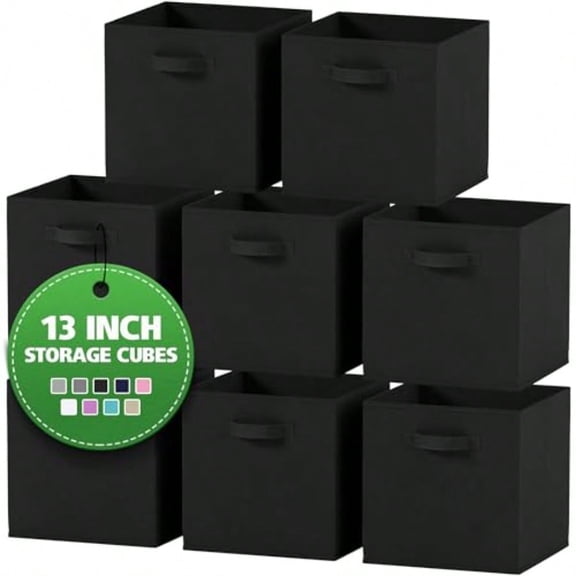 Fabric Storage Cubes for Cube Organizer - 8 Pack Heavy Duty Storage Bins - 13 Inch Cube Storage Bin Use As A Clothes Storage Box In Closet Baskets For Shees or Cubbies Storage bins Black